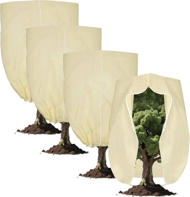 DINGBAI Plant Cover, Plant Protector, 4 Pack 39.3 * 31.8 inch Winter Frost Fabric Blanket, Two-Way with Drawstring for Outdoor Plants, Protects Against Cold Frost and Wind Damage. - Image 1